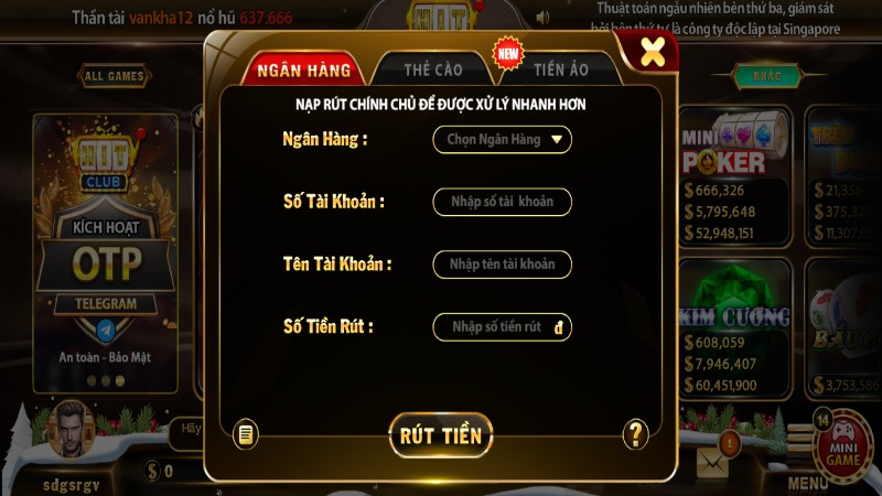 Rút tiền từ tài khoản game an toàn, tốc độ